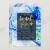 Inky Splash Blue Marble with Gold Bridal Shower