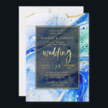 Inky Splash Blue Marble with Gold foil Wedding Invitation<br><div class="desc">Inky Splash Blue Marble with Gold foil Painted Alcohol Ink background texture, gold foil look veins and streaky lines, and lots of cells and dots. A super trendy ultra Modern Luxe Look for any season, with bright colourful colour palette : Black, light blue, sapphire blue, aqua, navy, White, and gold,...</div>