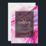 Inky Splash Pink Marble with Gold foil Wedding Invitation<br><div class="desc">Inky Splash Pink Marble with Gold foil Painted Alcohol Ink background texture, gold foil look veins and streaky lines, and lots of cells and dots. A super trendy ultra Modern Luxe Look for any season, with bright colourful colour palette : Black, hot pink, blush pink, magenta, purple, White, and gold,...</div>