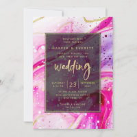 Inky Splash Pink Marble with Gold foil Wedding