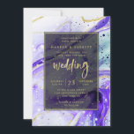 Inky Splash Purple Marble with Gold foil Wedding Invitation<br><div class="desc">Inky Splash Purple Marble with Gold foil Painted Alcohol Ink background texture, gold foil look veins and streaky lines, and lots of cells and dots. A super trendy ultra Modern Luxe Look for any season, with bright colourful colour palette : Black, light purple, ultra violet, amethyst, lavender, White, and gold,...</div>