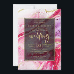 Inky Splash Red Marble with Gold foil Wedding Invitation<br><div class="desc">Inky Splash Wine Red Marble with Gold foil Painted Alcohol Ink background texture, gold foil look veins and streaky lines, and lots of cells and dots. A super trendy ultra Modern Luxe Look for any season, with bright colourful colour palette : Black, wine red, burgundy, maroon, blush pink, White, and...</div>