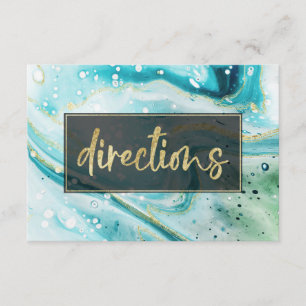 Inky Splash Teal Marble and Gold foil Directions Enclosure Card