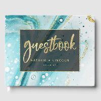 Inky Splash Teal Marble with Gold foil Wedding
