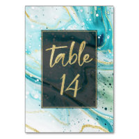 Inky Splash Teal Marble with Gold foil Wedding