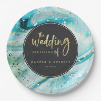 Inky Splash Teal Marble with Gold Luxe Wedding