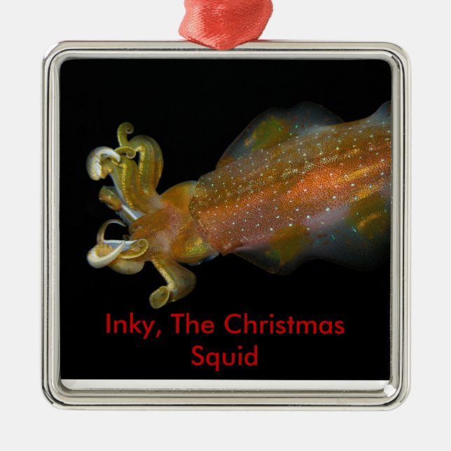 Inky, The Christmas Squid Metal Tree Decoration (Front)