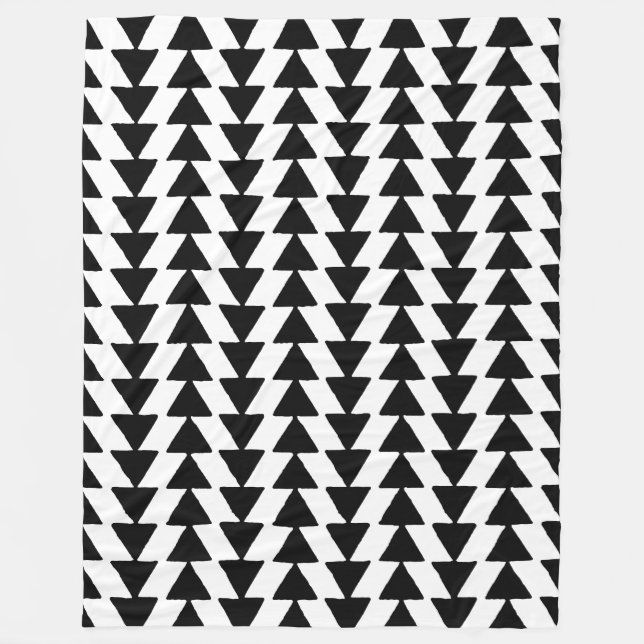 Inky Triangles - Black and White Fleece Blanket (Front)