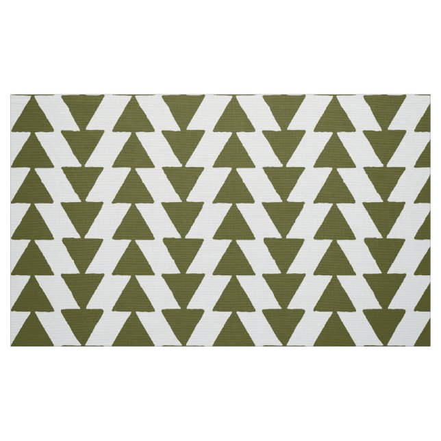 Inky Triangles - Deep Olive on White Fabric (Fat Quarter)