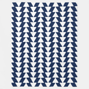 Inky Triangles - White on Dark Blue 001744 Fleece Blanket