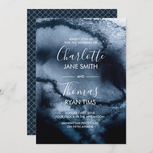 Inky Watercolour Wedding invitation (Front/Back)