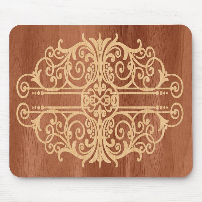 Inlaid Wood Victorian Scroll Light in Dark Mouse Pad (Front)