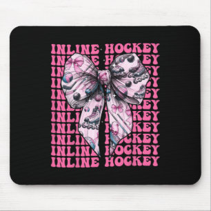 Inline Hockey Player Girl Coquette Bow Pink Ribbon Mouse Pad