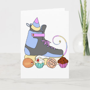 Inline Skate Birthday Party Cake Card (black)