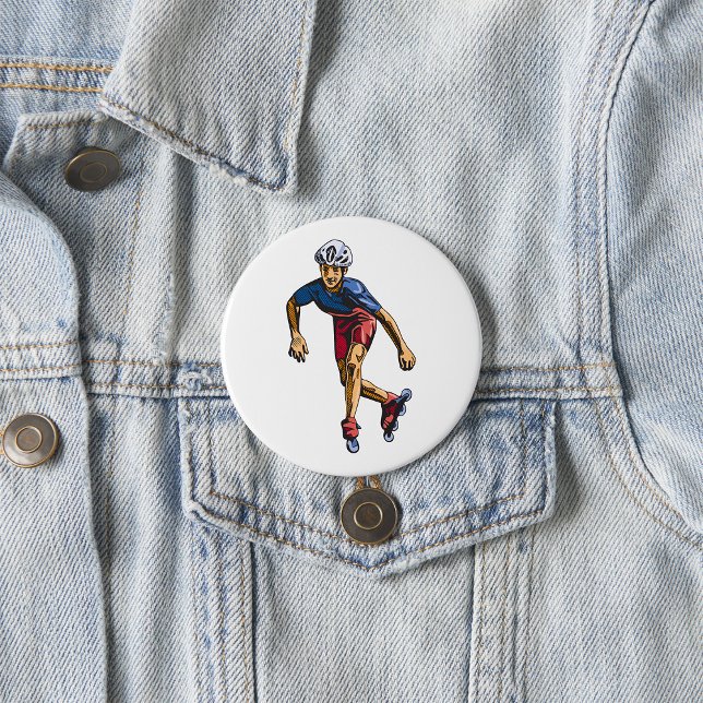 Inline Skater Cool Retro Rollerblading 7.5 Cm Round Badge (Creator Uploaded)