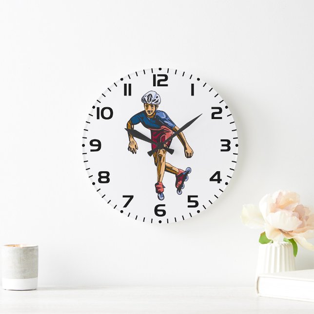 Inline Skater Cool Retro Rollerblading Large Clock (Creator Uploaded)