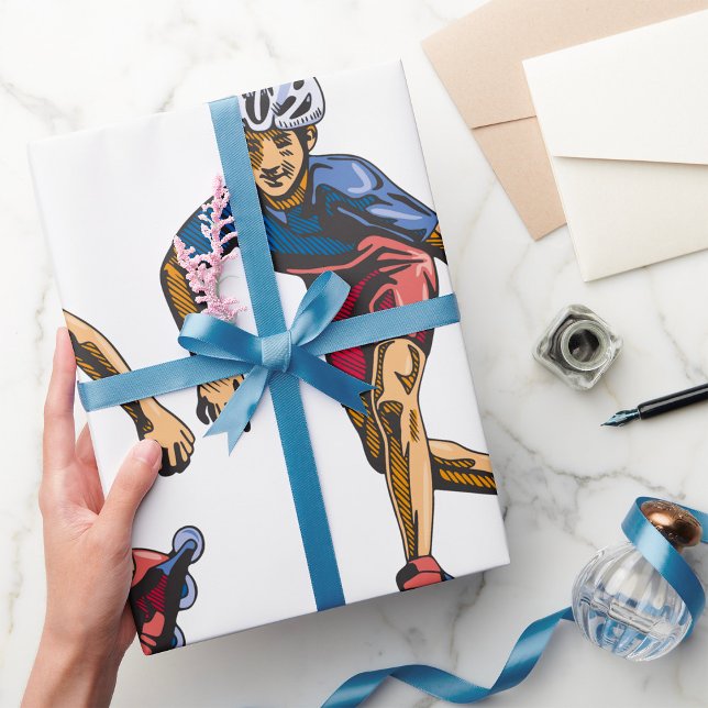 Inline Skater Cool Retro Rollerblading Wrapping Paper (Creator Uploaded)