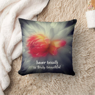 Inner Beauty Dahlia Flower Inspirational Words Cushion