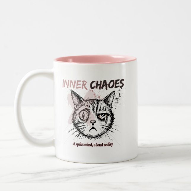 Inner Chaos - Artistic Cat Illustration Coffee Mug (Left)