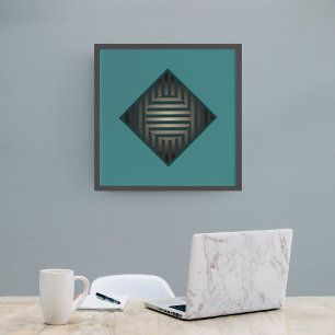 Inner Dimensions: Lines in Blue-Green and Grey Poster