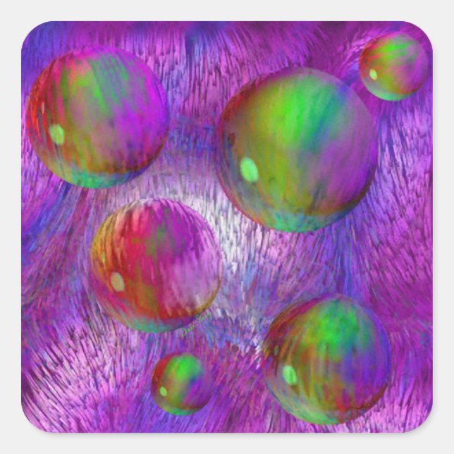 Inner Flow I Abstract Fractal Green Purple Galaxy Square Sticker (Front)