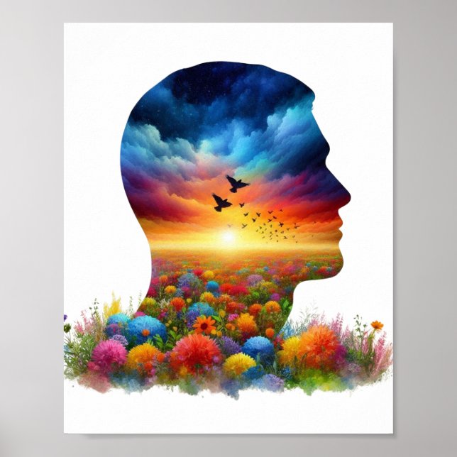 Inner Journey: Vibrant Sunset Wildflower Mindscape Poster (Front)