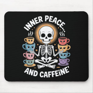 Inner Peace And Caffeine Skeleton Yoga Design _2 Mouse Pad
