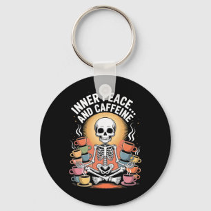 Inner Peace And Caffeine Skeleton Yoga Design _3  Key Ring