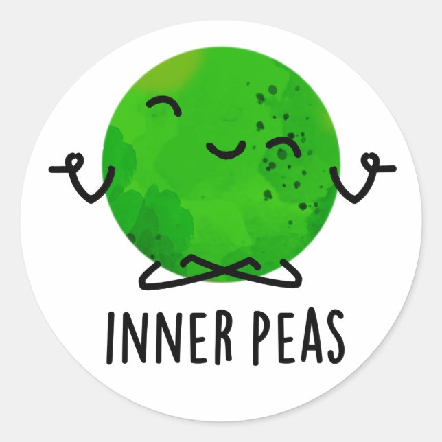 Inner Peas Funny Meditating Pea Pun  Classic Round Sticker (Front)