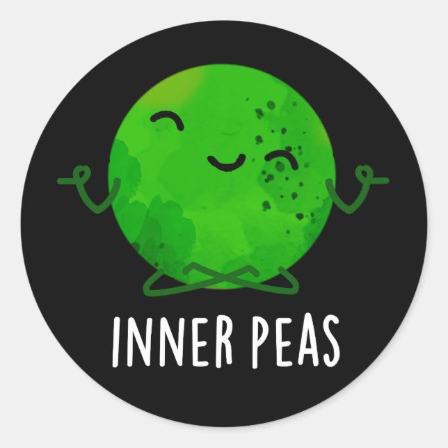 Inner Peas Funny Meditating Pea Pun Dark BG Classic Round Sticker (Front)