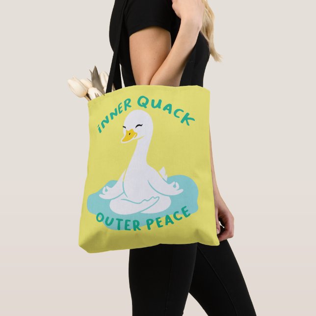 Inner Quack Outer Peace Yoga Duck Tote Bag (Close Up)