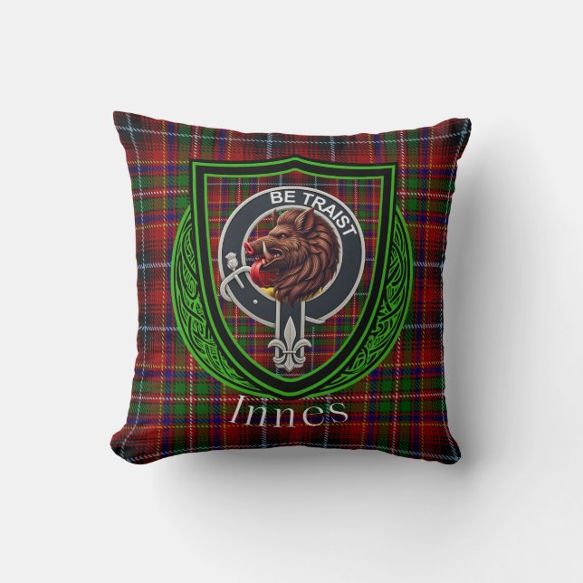 Innes Scottish Clan Tartan & Crest Cushion (Front)