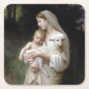 Innocence (Madonna and Child), Bouguereau Square Paper Coaster