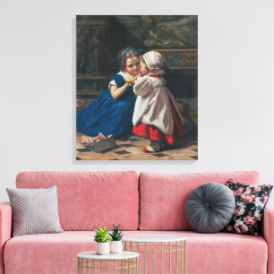 Innocence & Music, First Lesson in Music Old Times Canvas Print