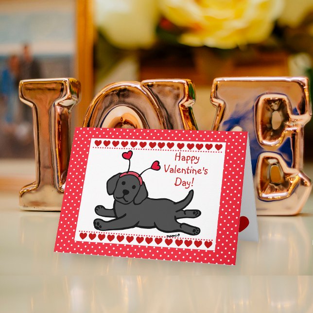 Innocent Black Labrador Puppy Valentine Holiday Card (Innocent Black Labrador Puppy Valentine's Day Card for Labrador Owners!!  Cute Cartoon Design.)