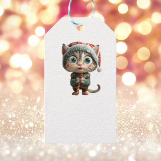 Innocent Cat Christmas Elf White Gift Tags