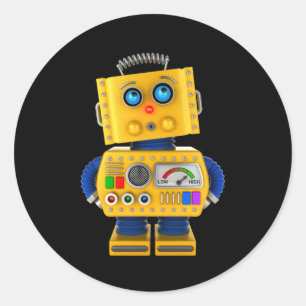 Innocent looking toy robot classic round sticker