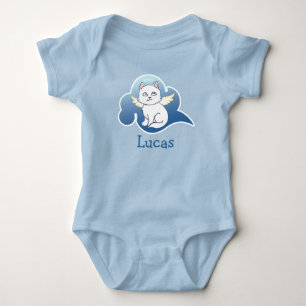Innocent White Winged Angel Cat Illustration Baby Bodysuit
