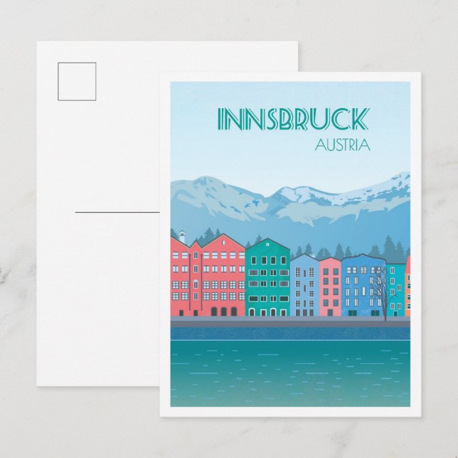 Innsbruck Austria Art Vintage Travel Illustration Postcard (Front/Back)