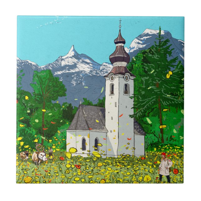  Innsbruck Austria Landscape Whimsical Art Tile (Front)