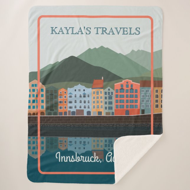 Innsbruck Austria Whimsical Riverside Town Travel Sherpa Blanket (Front)