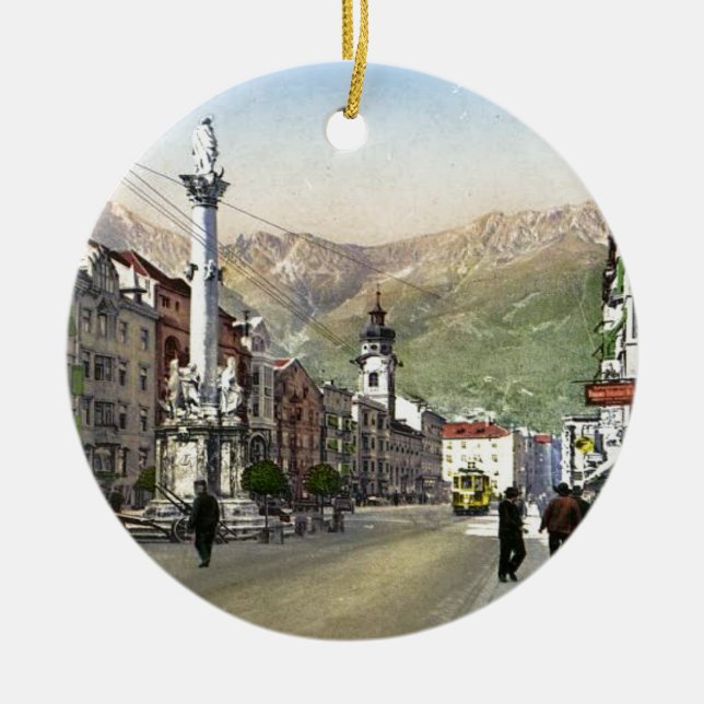 Innsbruck, Tram in  Maria Theresa Starsse Ceramic Tree Decoration (Front)