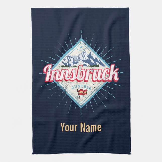 Innsbruck Tyrol Austria Retro Alps Vintage Tea Towel (Vertical)