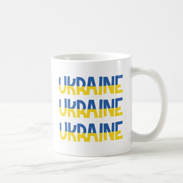 Inscription Ukraine in blue and yellow colours Coffee Mug (Right)
