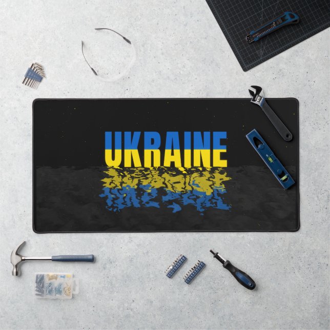 Inscription Ukraine in blue/yellow colours. Ukrain Desk Mat (Workstation)