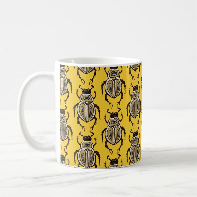 Insect Lover Yellow Decorative Beetle Art Bath Mat Coffee Mug (Left)