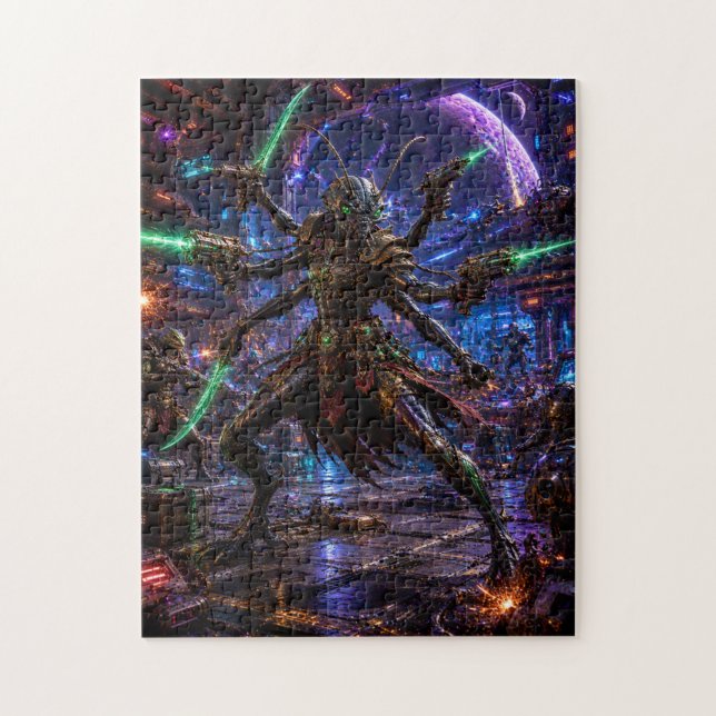 Insectoid Space Pirate — Six-Armed Combatant Jigsaw Puzzle (Vertical)