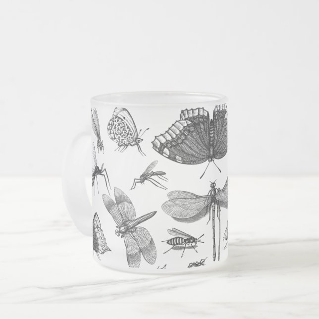 insects-animals-line-art-butterfly frosted glass coffee mug (Front Left)