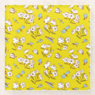 Insects Flowers Butterflies: Summer Seamless Patte Glass Coaster