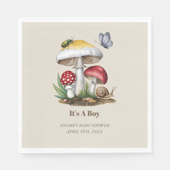 Insects Mushroom Woodland Nature Baby Shower Napkin (Front)